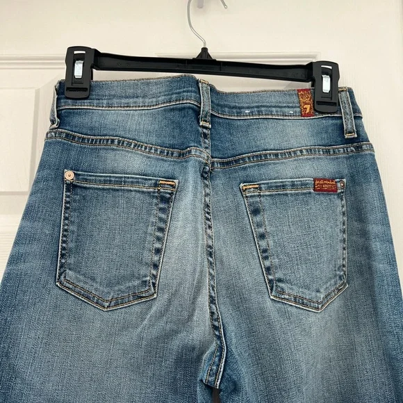 7 For All Mankind Medium Blue Flare High Waisted Jeans - Picture 7 of 11